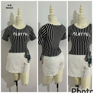 Playful Black and White Striped Crop Top